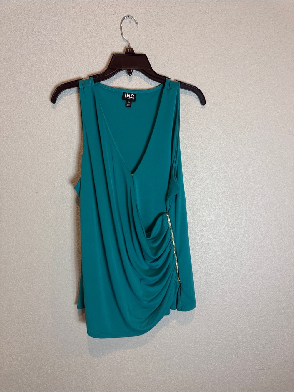 INC International Concepts Teal Draped Tank with Side Hardware